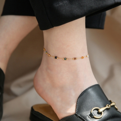 Beaded Anklet with Multicolor Cube Beads