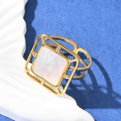 Modern Geometric Shell Cuff Ring