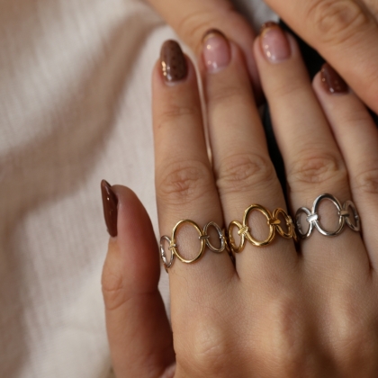 Δαχτυλίδι Cuff – Σχέδιο Συνδεδεμένων Κύκλων  (ρυθμιζόμενο)