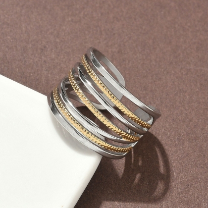 Dual Harmony Cuff Ring – Silver & Gold Fusion Elegance