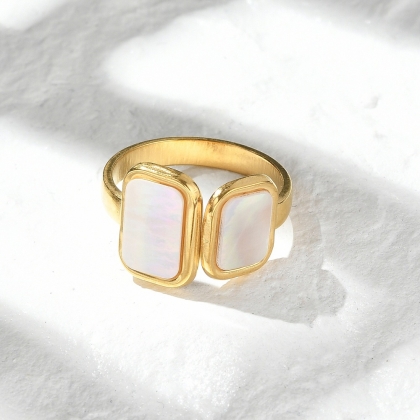 Ring with White Shell and Abalone Inlay
