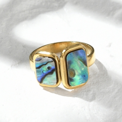 Ring with White Shell and Abalone Inlay