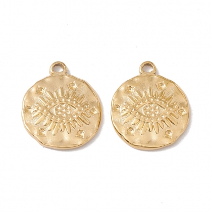 Flat Round with Eye, Golden, 19x16x2mm, Hole: 1.8mm