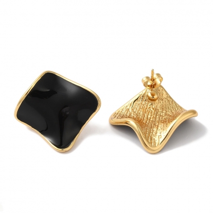 Geometric Black Rhombus Stud Earrings