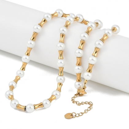 Women’s Pearl & Bamboo Link Necklace