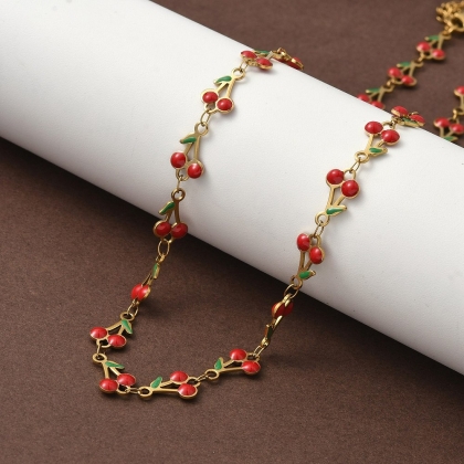 Cherry Delight Enamel Necklace