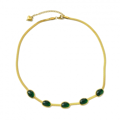 Necklace with Green Oval Stones