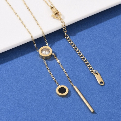 Flat-Round Drop Necklace – Crystal & Enamel Accents