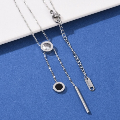 Flat-Round Drop Necklace – Crystal & Enamel Accents