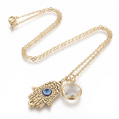 Hamsa Hand & Evil Eye Pendant Necklace