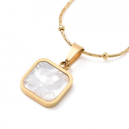 Shell Pendant Necklace – Square Design – Synthetic Shell