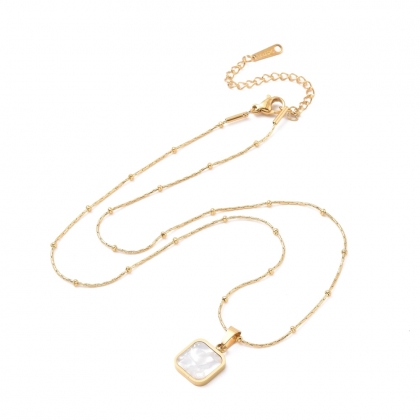 Shell Pendant Necklace – Square Design – Synthetic Shell