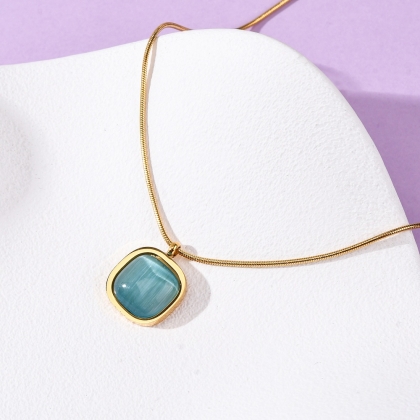 Square Pendant Necklace with Turquoise Resin