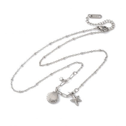 Sea-Inspired Pendant Necklace – Shell, Starfish & Zircon Charms