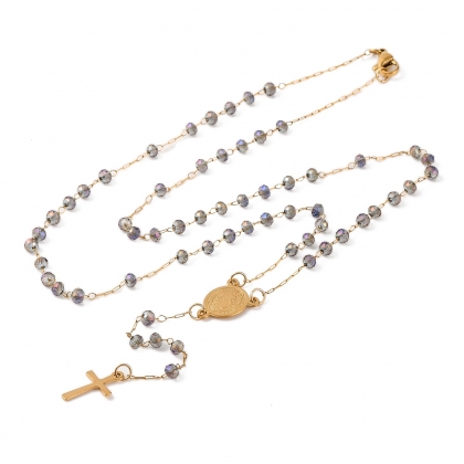 Rosary Bead Necklace with Cross