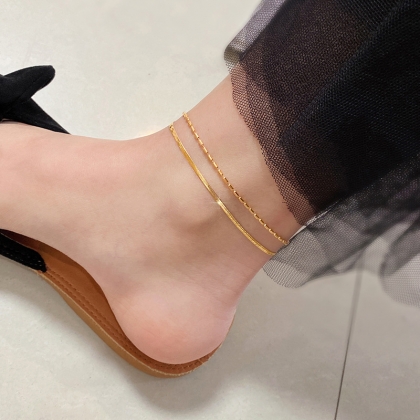 Elegant Double-Layer Rice Chain Anklet