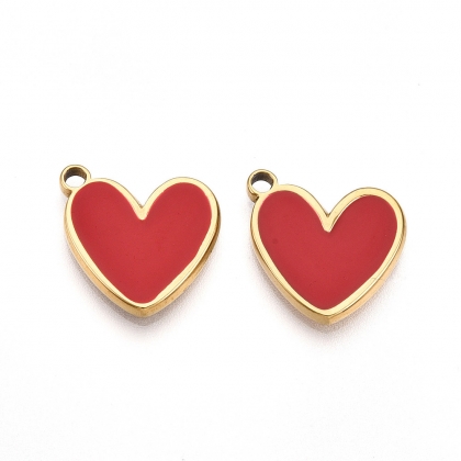 Enamel Heart Pendants – Bold Red (1 pc)