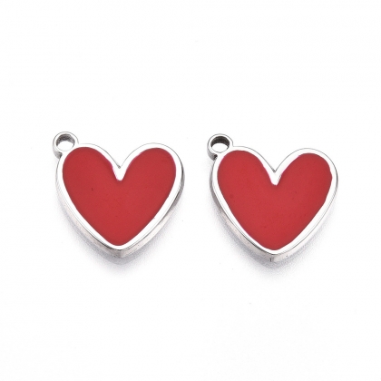Enamel Heart Pendants – Bold Red (1 pc)