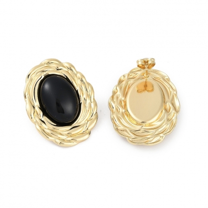 Oval Black Stud Earrings