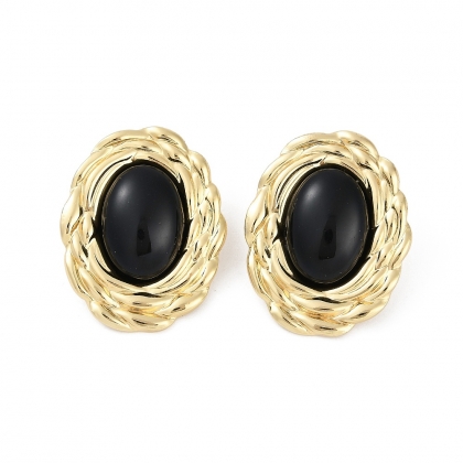Oval Black Stud Earrings