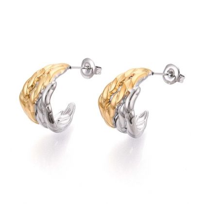 Two-Tone Textured C-Shaped Earrings