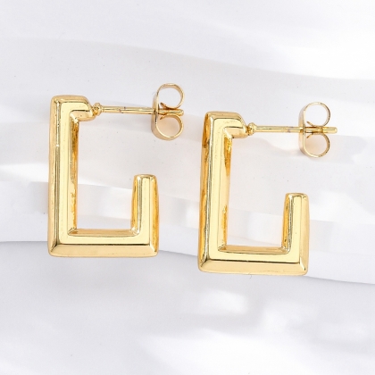 Stud Earrings, Geometric Rectangle Design
