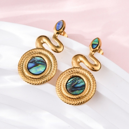 Snake Design Stud Earrings with Shell Inlay