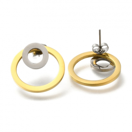 Two-Tone Ring Stud Earrings