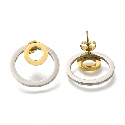 Two-Tone Ring Stud Earrings