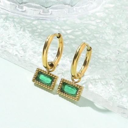 Emerald Glow Hoop Earrings – Modern Chic with Timeless Sparkle