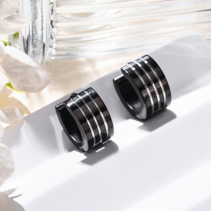 Bold Black Stripe Hoop Earrings – Modern Edge