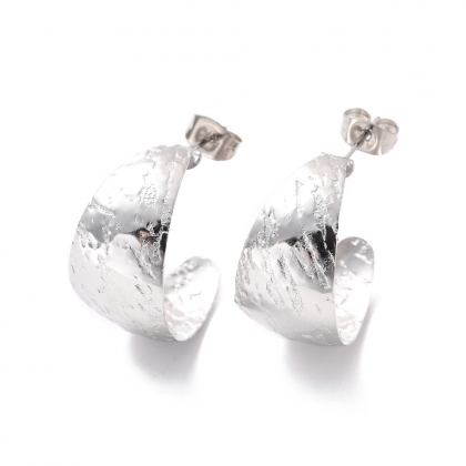 Textured Wide Hoop Stud Earrings