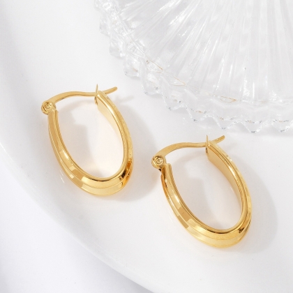 Oval Hoop Stud Earrings