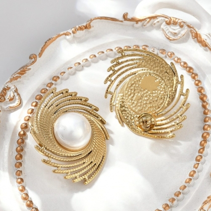 Swirl Stud Earrings with Pearl Center
