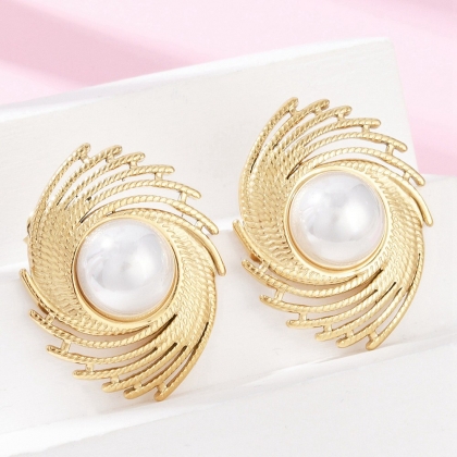 Swirl Stud Earrings with Pearl Center