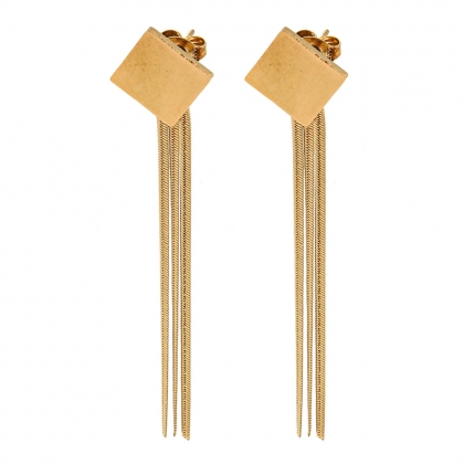 Stud Earrings, Square Design with Long Tassels