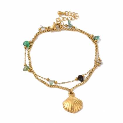 Golden Shell Charm Bracelet with Natural Agate